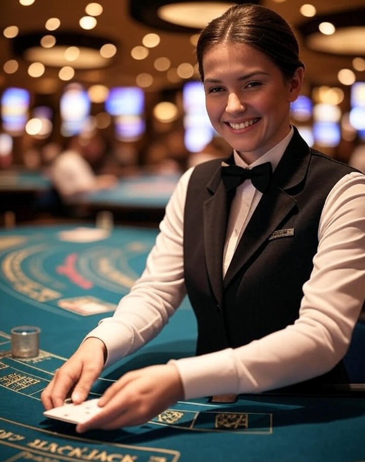 live dealer at a blackjack table